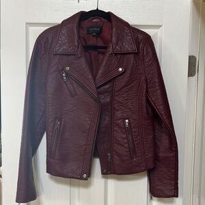 Ann Taylor Women's Burgundy Faux Leather Jacket